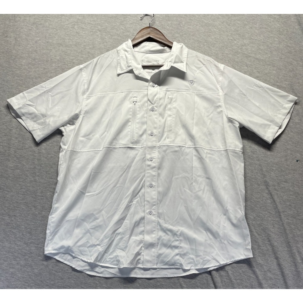 Ariat Tek Shirt Mens Large White Mesh Lined Collared Button Up Outdoor Fishing